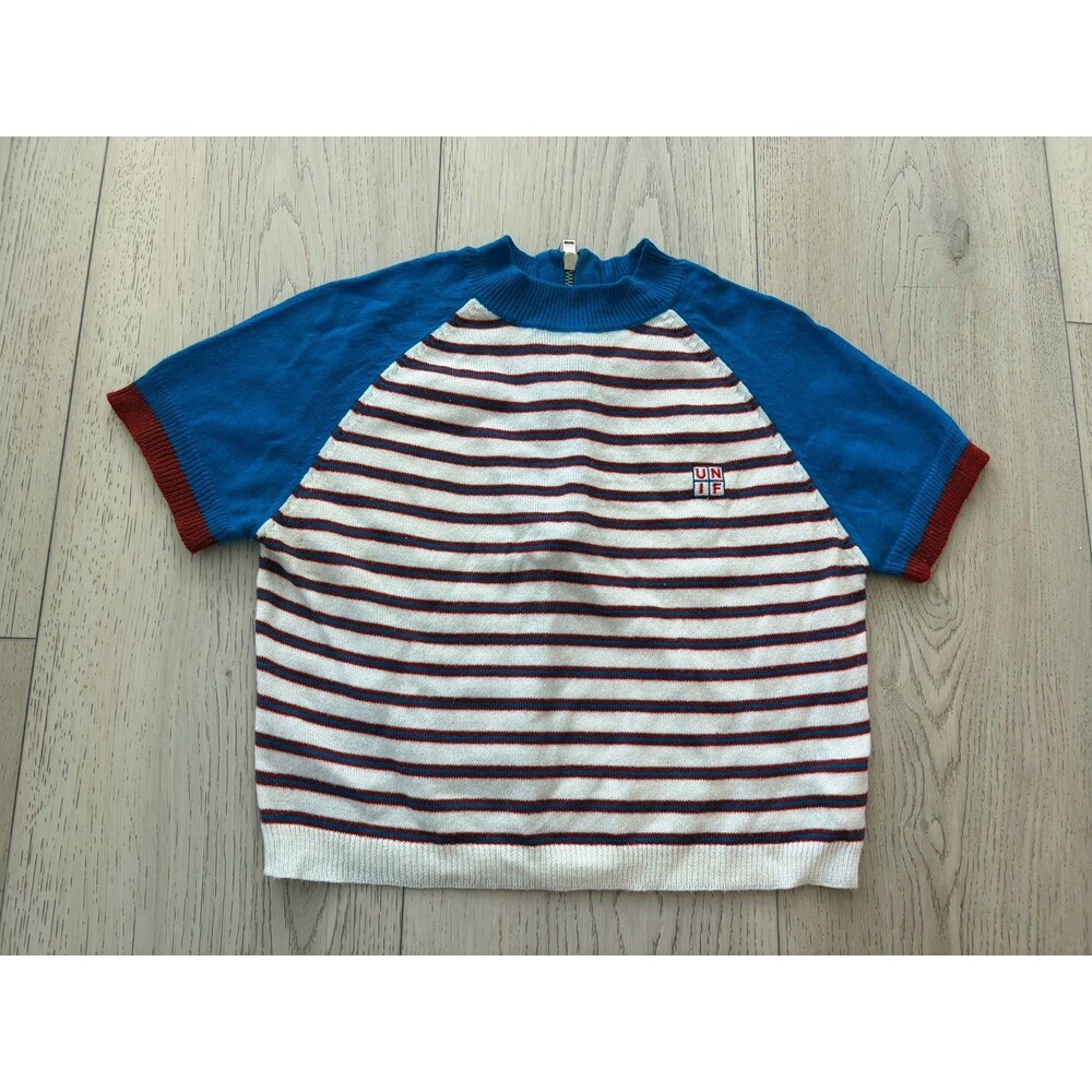 UNIF rainbow trim mock neck crop top knit sweater  M